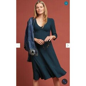 Anthropologie Maeve Womens XS Flores Striped Dress Flare Ribbed Knit Mermaid Hem